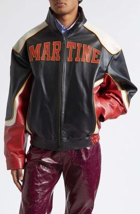 Martine Rose Bowl Game Oversize Colorblock Leather Jacket in Black Red at Nordstrom, Size Medium
