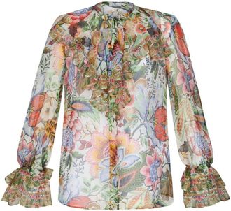 Etro ruffled floral-print silk shirt - women - Silk - 44 - Green