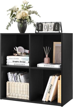 Woltu Woltu Armadietto Libreria Basso A 4 Cubi, Scaffale Porta Libri, Mobiletto Multiuso Legno, Moderno E Semplice, Nero