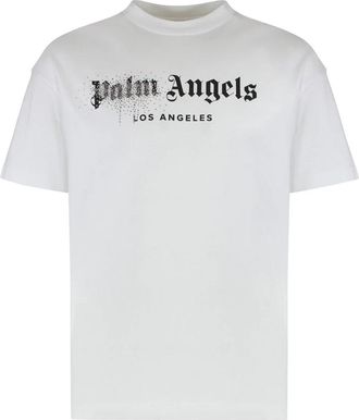 Palm Angels Rondhals T-shirt van katoen - Heren - T-shirts - Wit - 2XL - Katoen - Tops