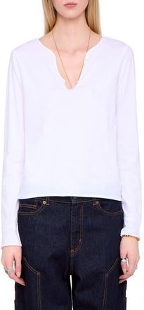 Zadig&Voltaire Tuni Wings Strass Long Sleeve Cotton Keyhole T-Shirt in White at Nordstrom, Size Large