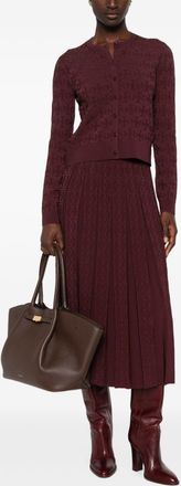 Tory Burch Pleated Logo-Monogram Skirt - Burgundy