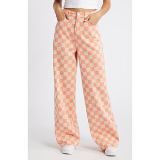 NASTY GAL Checkerboard High Waist Baggy Pants in Orange at Nordstrom, Size 4