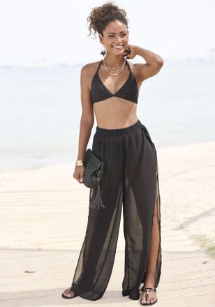 Lascana Strandhose LASCANA, Damen, Gr. 34, N-Gr, schwarz, Chiffon, Obermaterial: 100% Polyester, unifarben, figurumspielend lang, Hosen Strandhose, aus transp