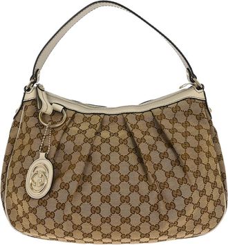 Gucci Sukey Hobo Gg Canvas With Leather Beige Canvas Handbag (Pre-Owned)