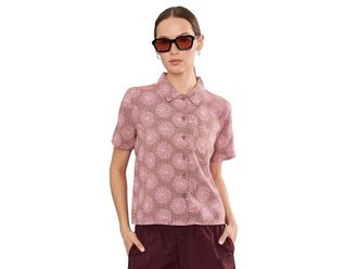 Royal Robbins Camino Pucker Short Sleeve Womens Clothing Mahogany Ray Print : XS, Modal/Polyester/Tencel