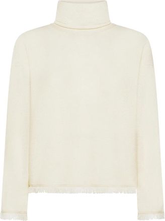 Sun 68 Trui met col en franjes - Dames - Coltruien - Wit - XL - Wol - Truien & Vesten