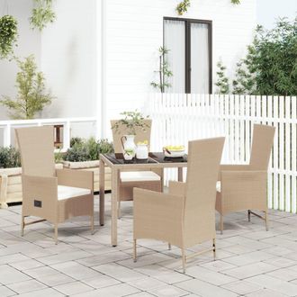 vidaXL Set Comedor De Jard&iacute;n 5 Pzas Con Cojines Rat&aacute;n Sint&eacute;tico Beige Vidaxl