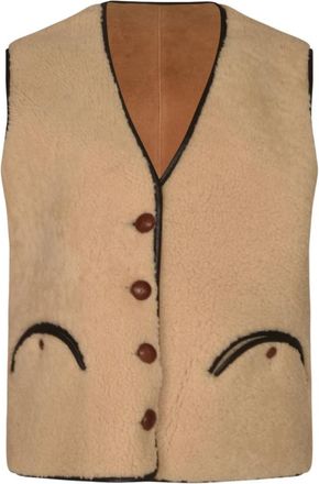 Blaz&eacute; Milano Tatoosh Curly Shearling Jacket - Dames - Bodywarmers - Bruin - S - Leer - Jassen
