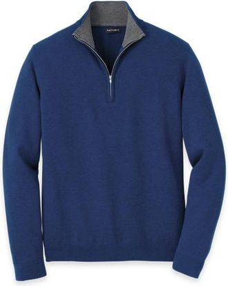Paul Fredrick Supima Cotton Quarter Zip Mock Neck Sweater in Dark Blue at Nordstrom, Size Xx-Large