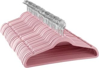 Elama 100 Piece Velvet Slim Profile Heavy Duty Felt Hangers with Stainless Steel Swivel Hooks in Pink at Nordstrom