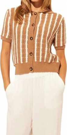 John & Jenn Francesco Short Sleeve Cardigan In Burlap