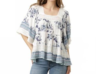 Angie Mid-Length Sleeve Top In White Blue