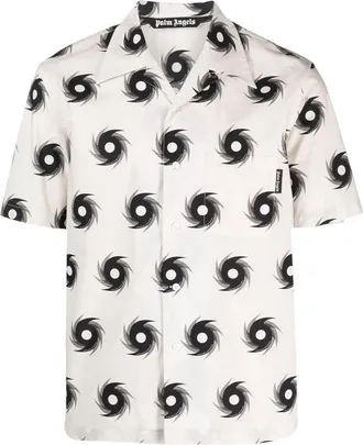 Palm Angels Hurricane-print cotton bowling shirt - men - Cotton/Polyester - 46 - Neutrals