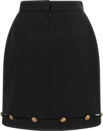 Versace Medusa-Button Grain de Poudre Wool Skirt - Black