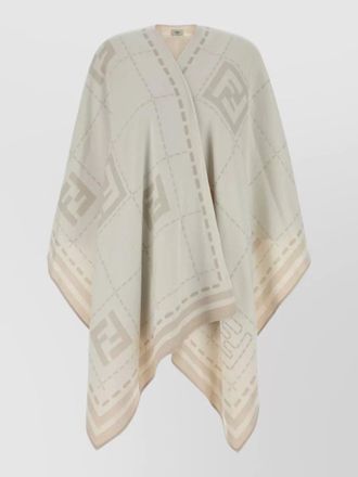 Fendi wool cape open front fringe geometric