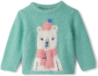 Hatley Furry Polar Bear Sweater in Green at Nordstrom, Size 18-24M