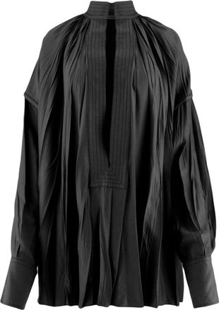 Ferragamo Gekreukeld Zwart Shirt met Uitlopende Manchetten - Dames - Blouses - Zwart - S - Overhemden