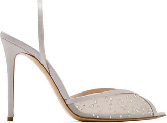 Andrea Wazen 105 mm Katy slingback pumps met kristallen - Beige