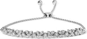 House of Brilliance Silver 1/4 Cttw Diamond Marquise Shaped Link Adjustable Bolo Bracelet in White at Nordstrom