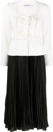 Self Portrait pleated-skirt midi dress - women - Polyester/Polyester - 6 - Black