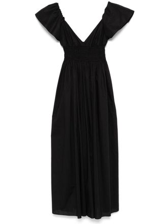 Matteau flutter-sleeves midi dress - women - Organic Cotton - 2 - Black