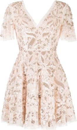 Needle & Thread sequin-embellished V-neck dress - women - Recycled Polyester/Recycled Polyester/Recycled Sequins - 10 - Pink