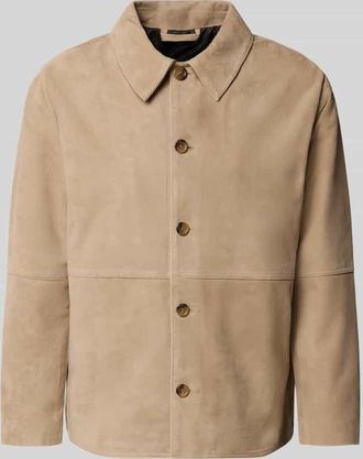 Selected Regular Fit Lederjacke mit Umlegekragen Modell RORY in Sand, Gr&ouml;&szlig;e XXL