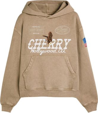 Cherry Los Angeles Hollywood Logo Hooded Cotton Sweatshirt - Tan - XL