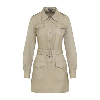 Tom Ford Kleedjes, Dames, Beige, S, Katoen, Safari Mini-jurk met Riem