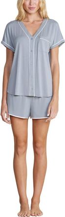 Barefoot Dreams Malibu Collection Soft Jersey Piped Pajamas in Moonbeam-White at Nordstrom, Size X-Small
