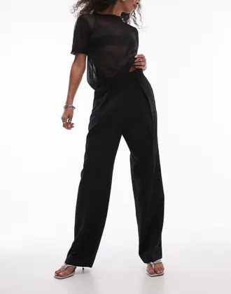 Arket stretch wool blend tailored straight leg pants in black