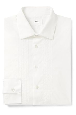 Mr P. Cutaway-Collar Embroidered Cotton-Poplin Tuxedo Shirt