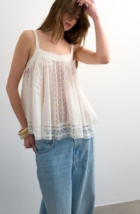 Topshop Broderie and Lace Camisole in White at Nordstrom, Size 14