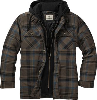 Legendary Whitetails Mens Plaid Flannel Shirt Jacket Quilted with Hood Polyfill Insulated, Winter Rain Plaid, XL
