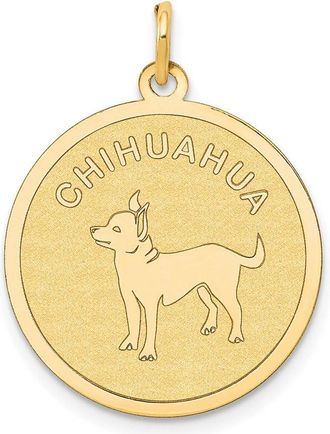 Diamond2Deal 14k Yellow Gold CHIHUAHUA 20mm Engravable Disc Dog Pendant