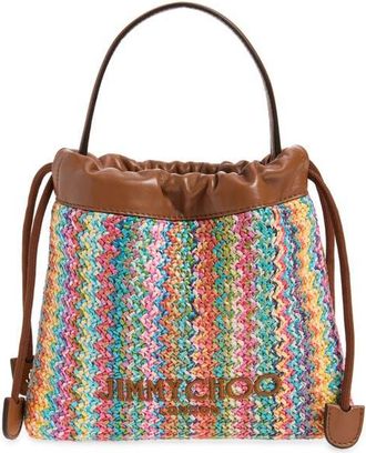 Jimmy Choo London Chevron Raffia Drawstring Pouch in Multi/tan/light Gold at Nordstrom