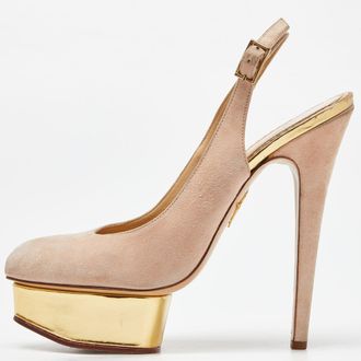 Charlotte Olympia Beige Suede Dolly Slingback Pumps