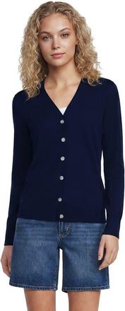 Lands End Double Trim Cotton V Neck Cardigan Sweater in Deep Sea Navy at Nordstrom, Size X-Small