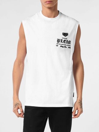 Philipp Plein Canotta in cotone con logo a contrasto sul davanti