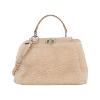Fendi Pre-owned Peekaboo Mini Shearling Lambskin Shoulder Bag - Dames - Vintage Handtas - Beige - ONE Size - Leer - Vintage
