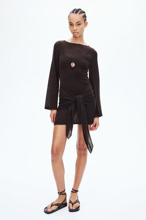 H&M Tie-detail dress in Dark Brown at Nordstrom, Size Xx-Small