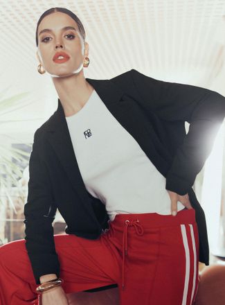 Icone Womens Oversized single-button piqu&eacute; Blazer Jacket