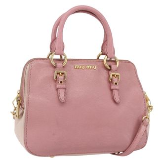 Miu Miu Madras Bowler Bag Leather Pink Leather Handbag (Pre-Owned)