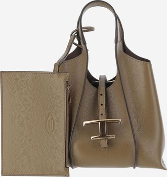 Tod's Womens Leather T Shopping Bag Brown Calfskin Handbags Hand
