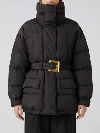 Balmain Short Technical Fabric Down Jacket with High Neck and Waist Belt