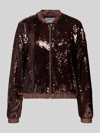 More & More More & More Blouson mit Pailletten und Rei&szlig;verschluss in Dunkelbraun, Gr&ouml;&szlig;e 40