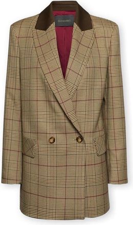 Elena Miro Dubbelrijige Prince of Wales Blazer - Dames - Blazers - Veelkleurig - 7XL - Polyester - Jassen