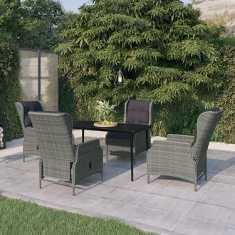 vidaXL Juego De Comedor Para Jard&iacute;n 5 Piezas Rat&aacute;n Sint&eacute;tico Gris Vidaxl