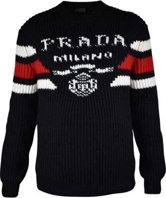 Prada Jacquard Cashmere Sweater - Heren - Cashmere truien - Zwart - XL - Kasjmier - Truien & Vesten